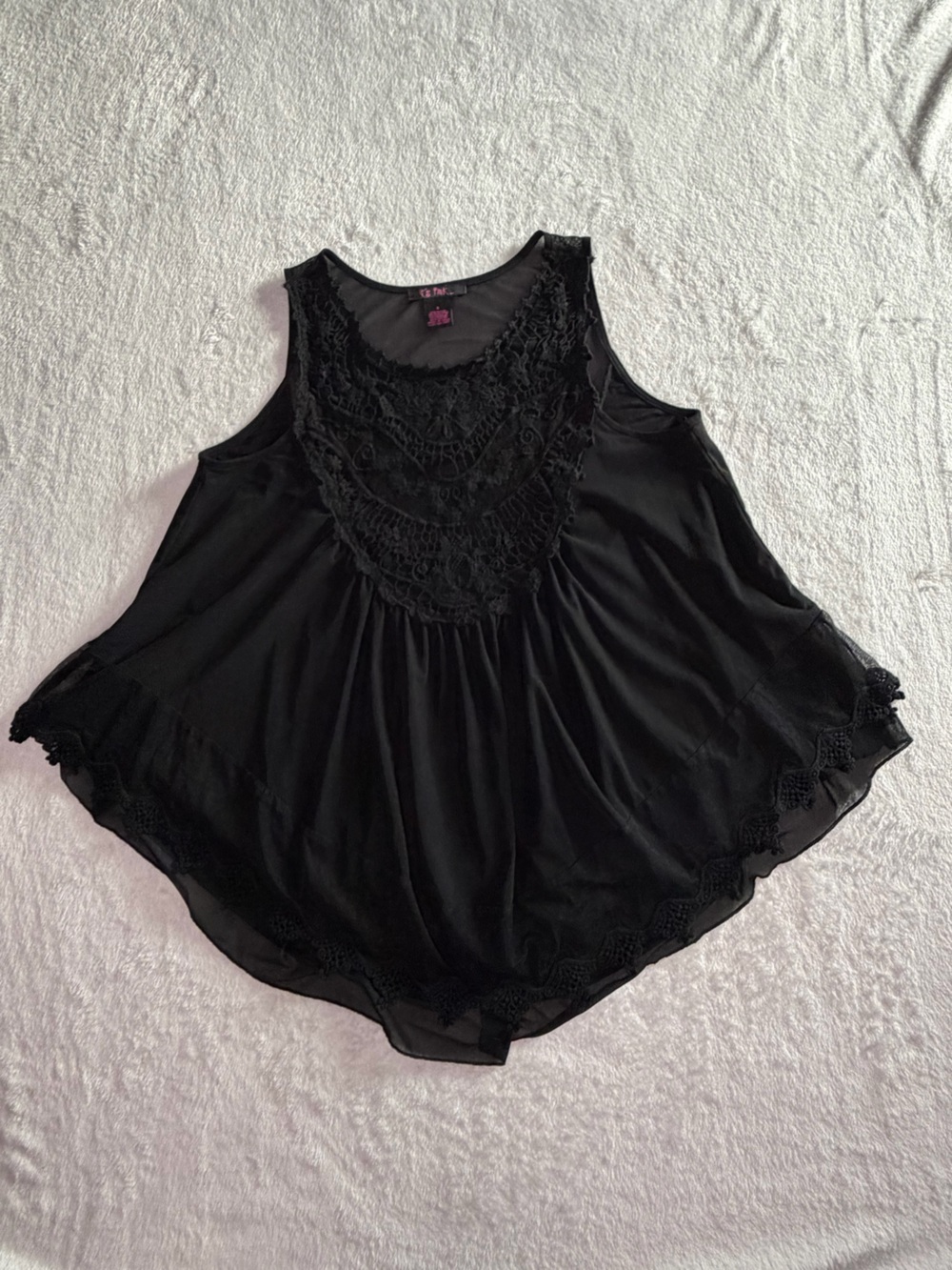 It’s Pink Black Crochet-Front Sleeveless Sheer Camisole